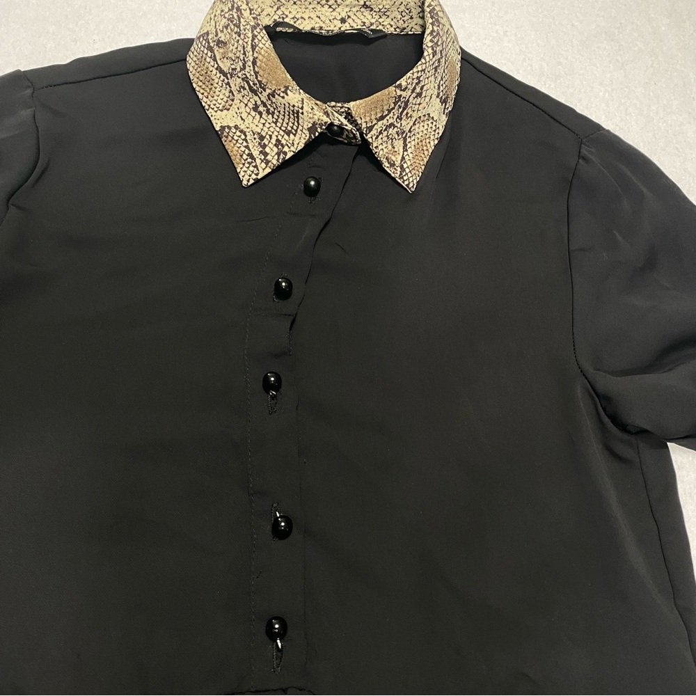 Zara Basic Black Button Snake Skin Print Collar/C… - image 3